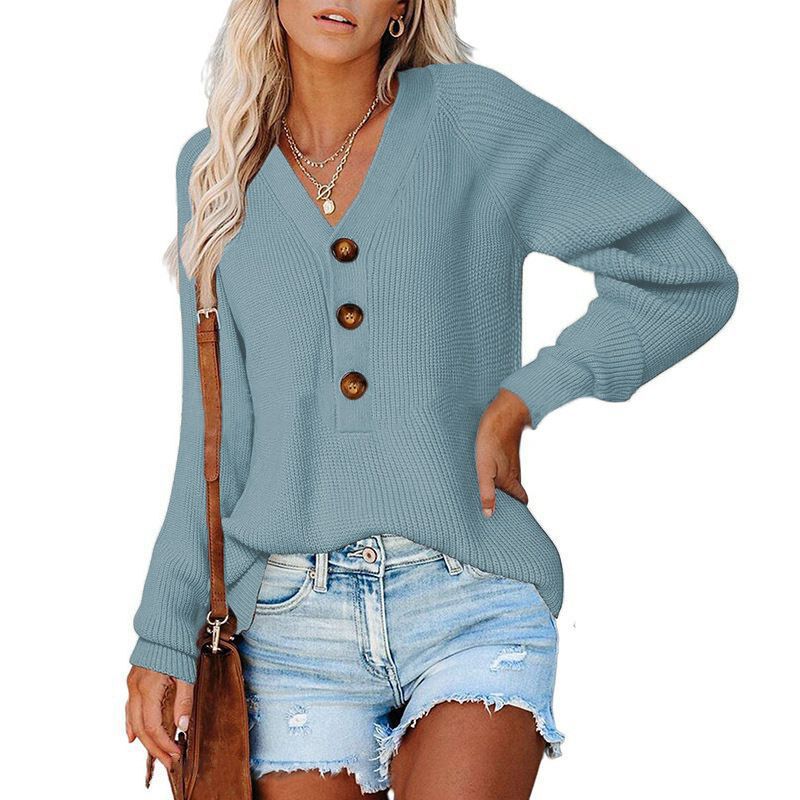 Ny knap Ny strikket V-hals-sweater til damer