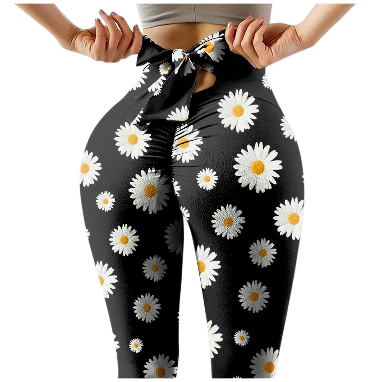 High-waist Printed Stretch-fitting Sports Fitness Yoga Pants, Outer Hip Pants