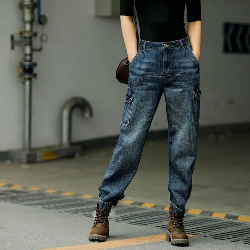 High Waist Work Clothes Jeans Women's Loose