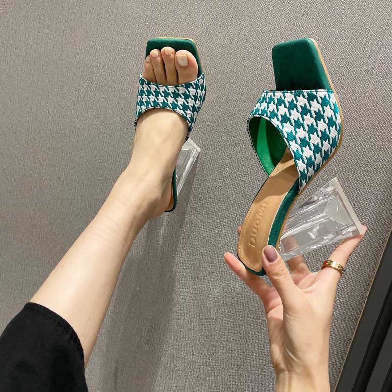 Fashion Women's Square Toe Crystal Heel Sandals