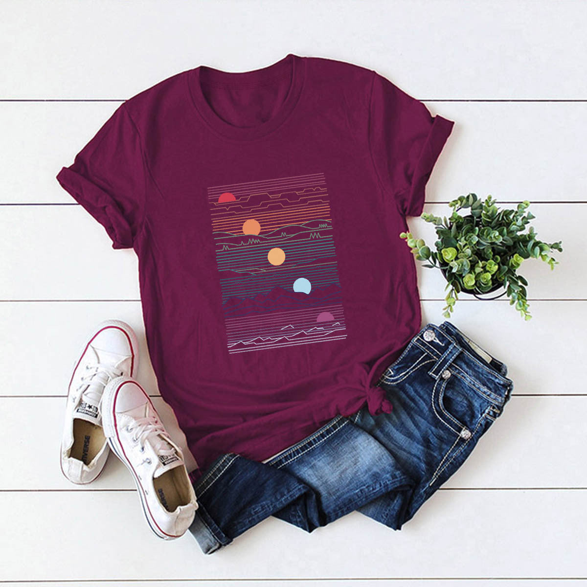 European And American Women's Round Neck Short Sleeve T-shirt