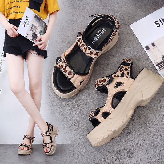 Leopard Print Fairy Style Sports Sandals Women All-match Platform Net Red Women's Shoes