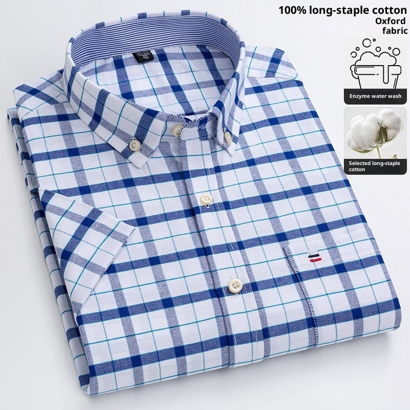 Men's Cotton Short Sleeve Plaid Shirt Casual