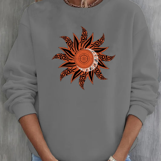 Løs sol-serie mode-print rundhalset sweater