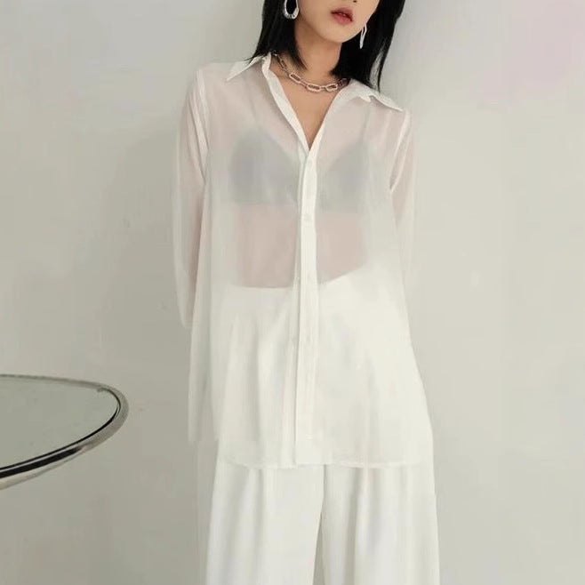 Lady Temperament Micro Transparent Chiffon Shirt Air Conditioning Shirt