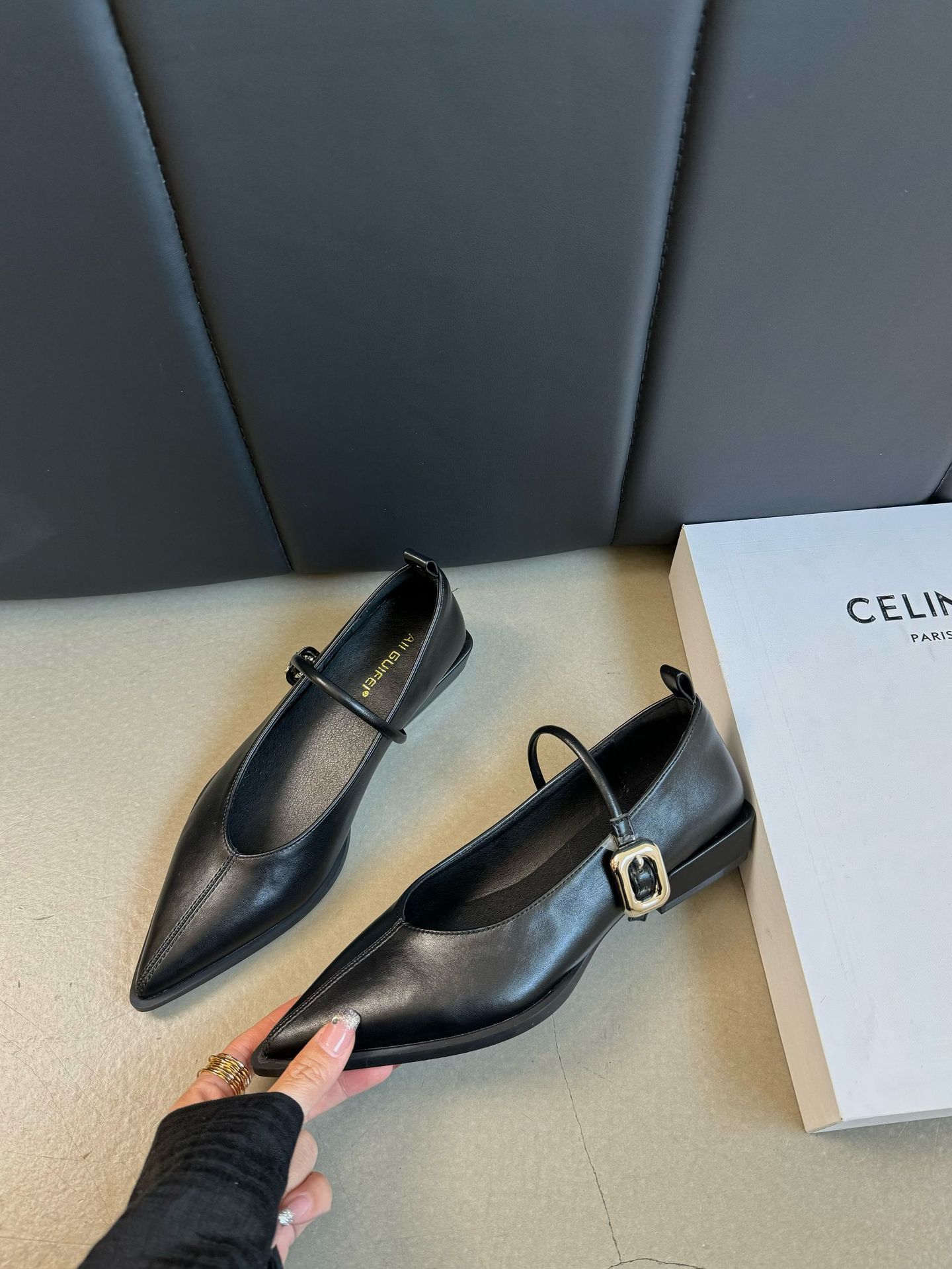 Womens Chunky-Heeled French-Style Retro Pointed-Toe Brown Mary Jane Shoes