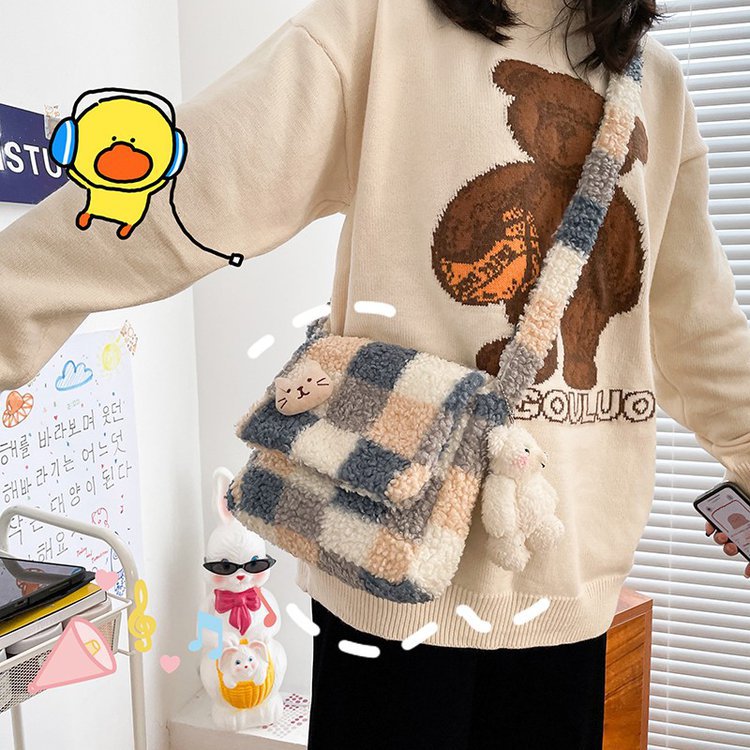 One-shoulder Crossbody Japanese Cute Lamb Plush Bag