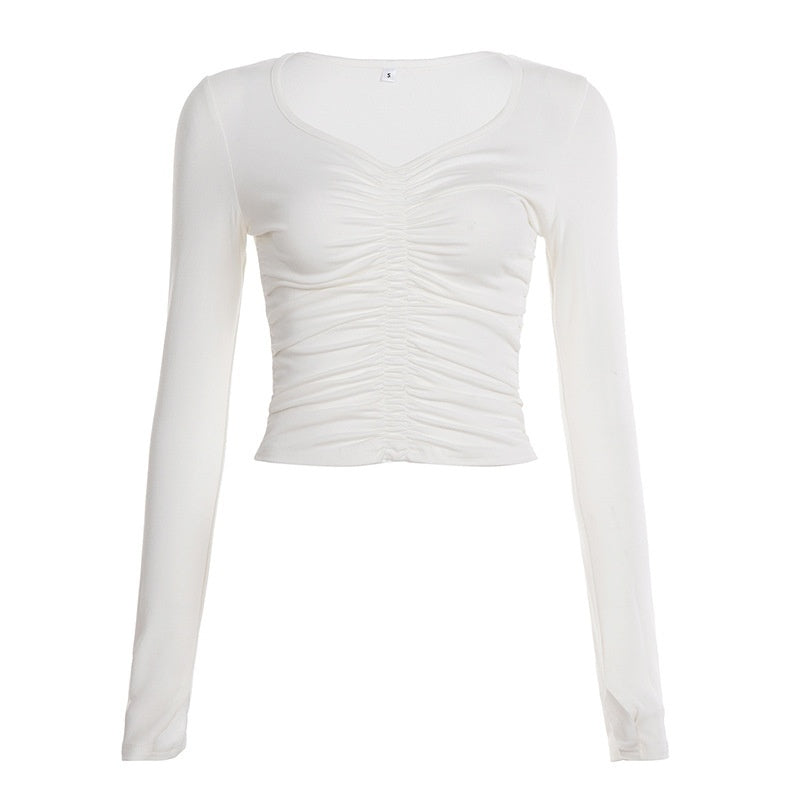 V-neck Waist-tight Hot Girl Solid Color Simple Inner Wear Blouse