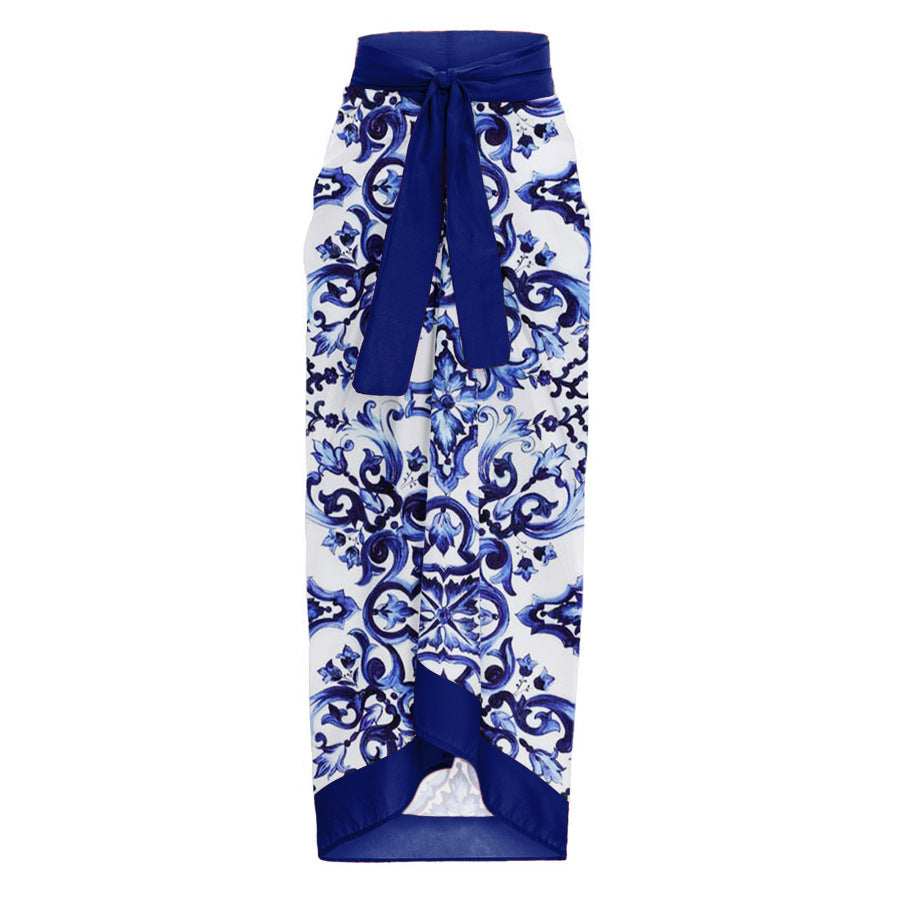 One-piece Blue And White Porcelain Printed Swimsuit Suit For Women