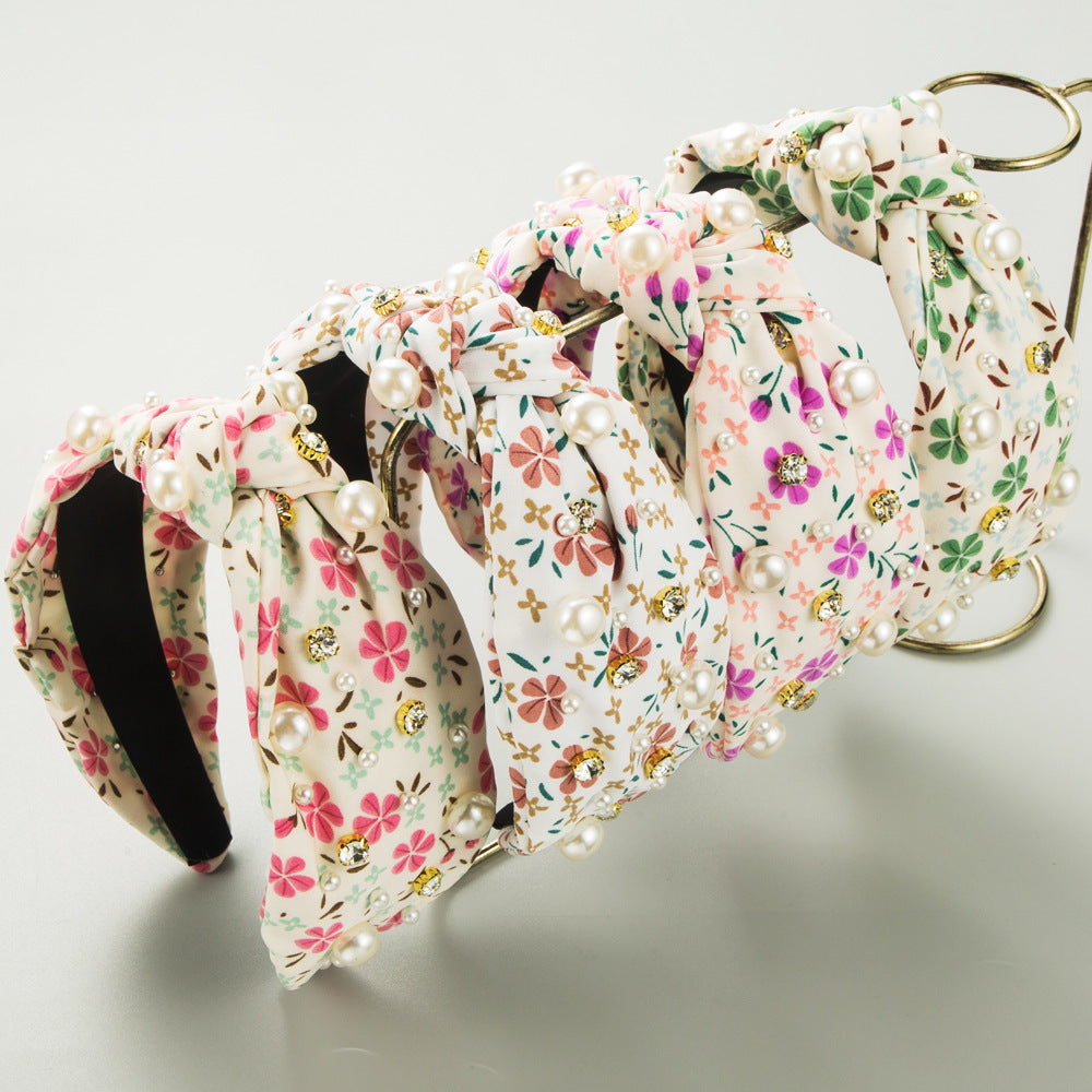 Hair Band Floral Knotted Beads Rhinestones