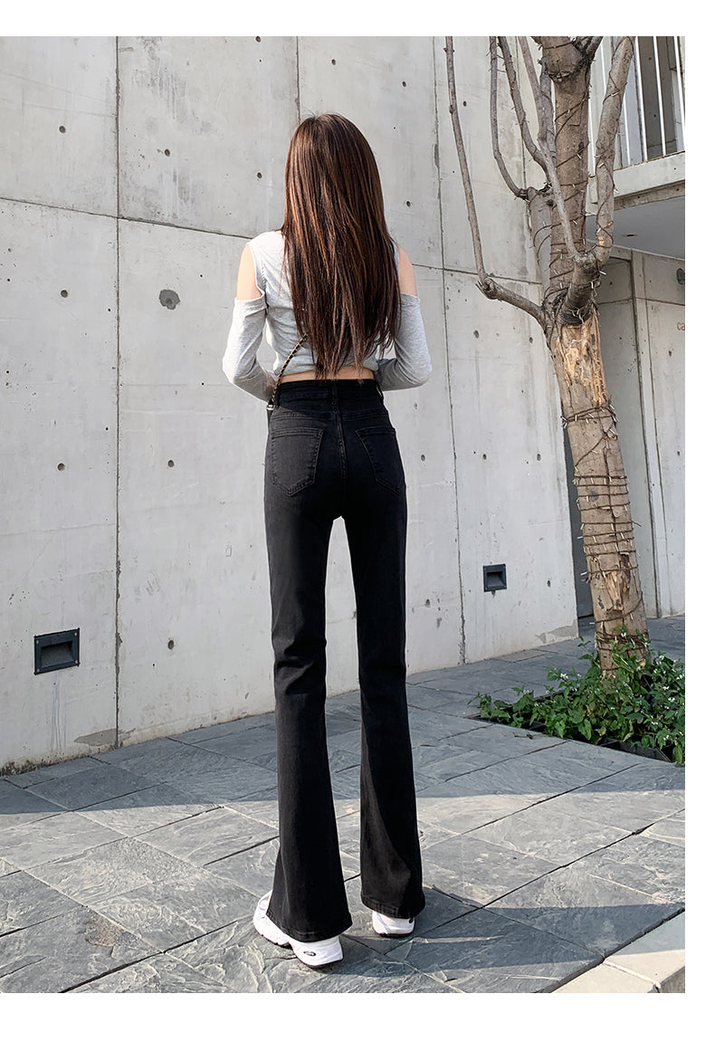 Split Jeans Women's Summer And Autumn Trendy High-waisted Small Wide-leg Pants