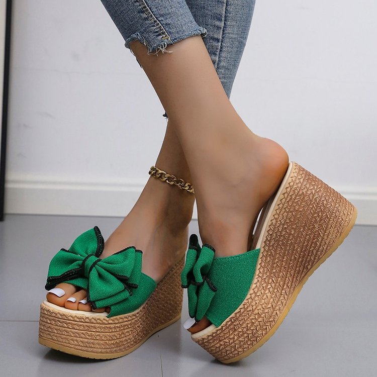 Women's Fashion Simple Bow Slope With Thick Bottom Slippers