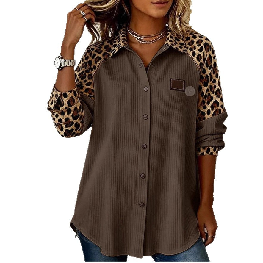 Womens Casual Printed Lapel Blouse Top
