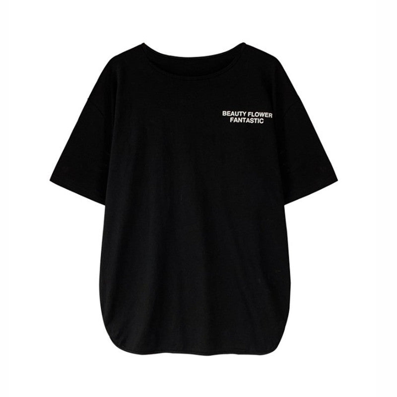White Split T-shirt Female Plus Size Mid-length Sleeve Mid-length