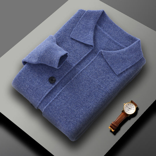 Pure Wool Knitted Cardigan With A Lapel And Buttons