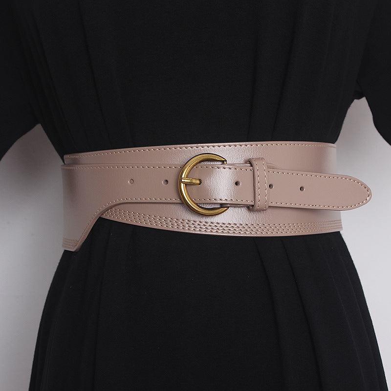Japanese Pin Buckle Irregular Cowhide Embossed Girdle For Women