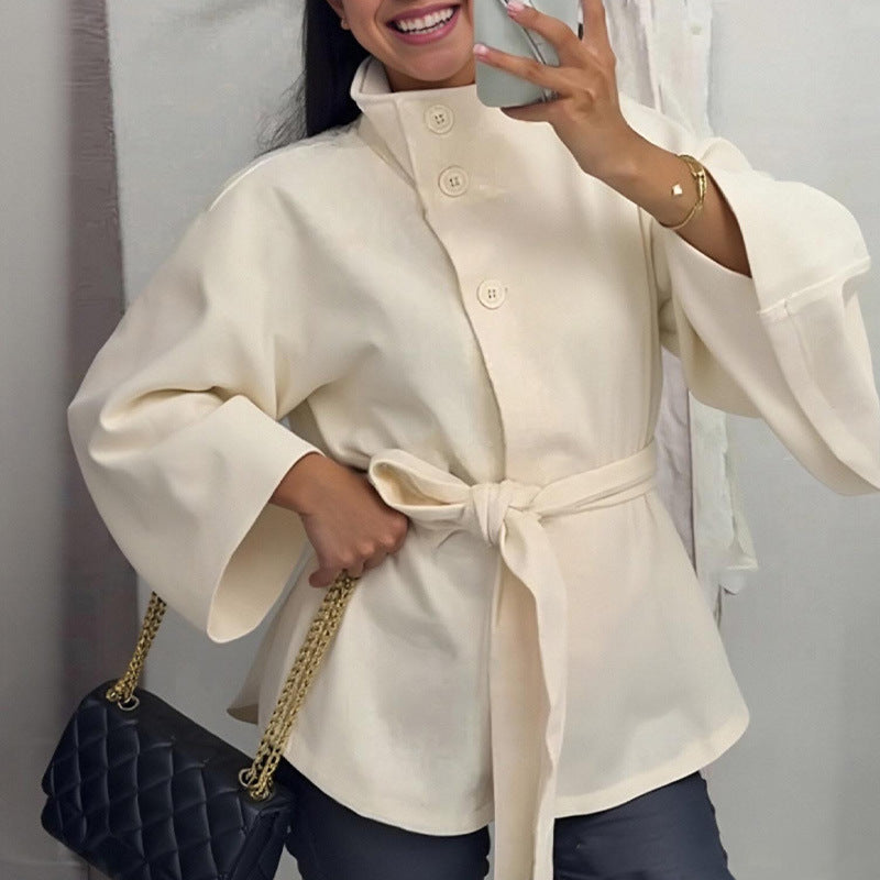 Women's Fashion Loose Lapel Bathrobe Belt Coat
