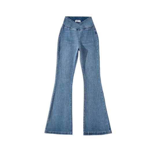 Waist Irregular Denim Bootleg Pants Women