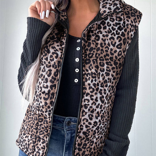 Women's Warm Cotton Vest With European And American Fashion Leopard Print