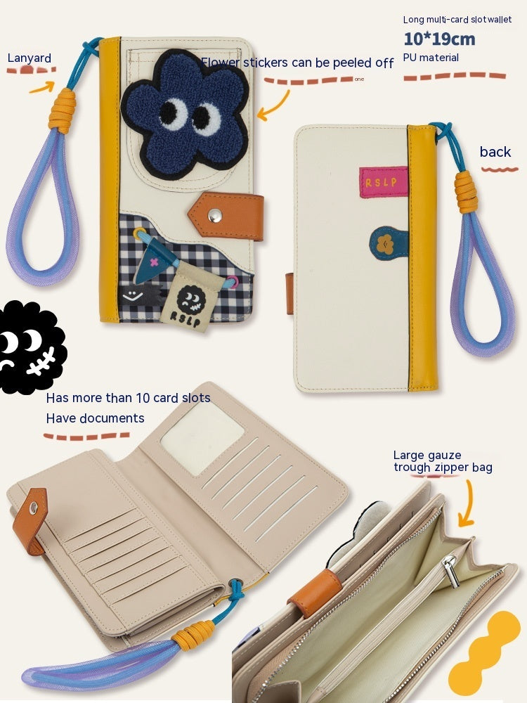 New Long Zipper Coin Purse Multiple Card Slots Sets In One Cute Cartoon Teenage Girl Heart Funny