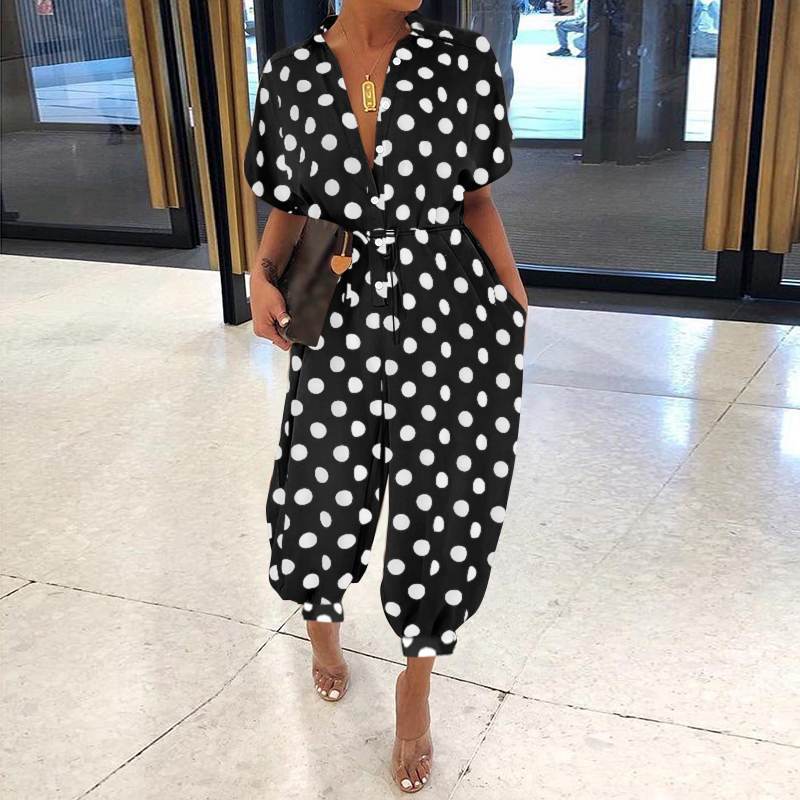 Retro Women's Short-sleeved Button Casual Pants