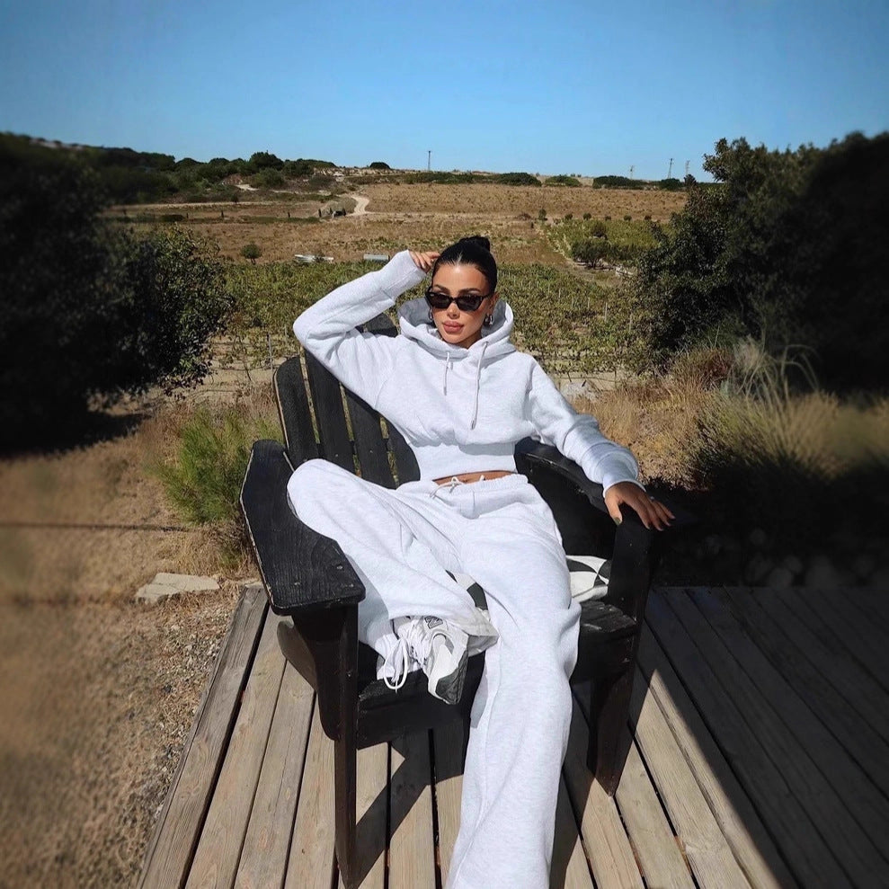 Round Neck Long-sleeve Suit Women's Pocket Pants