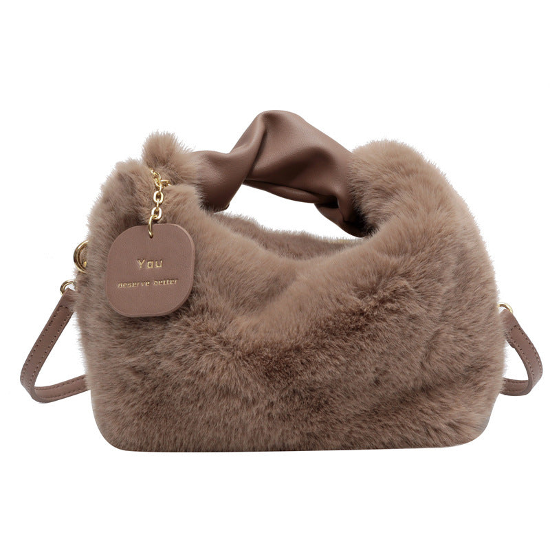 Women's Fashionable Pleated Plush One-shoulder Crossbody Bag