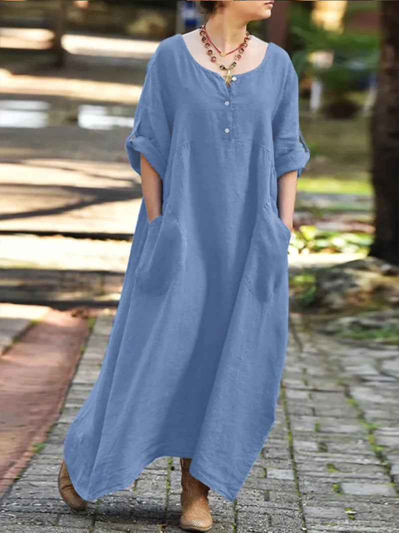 Women's Casual Cotton-Linen Loose Fit Swing Dress