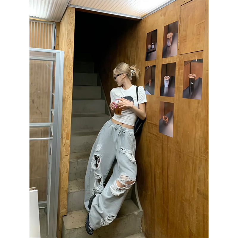 Loose Casual Dancing All-matching Drawstring Wide-leg Straight Trousers