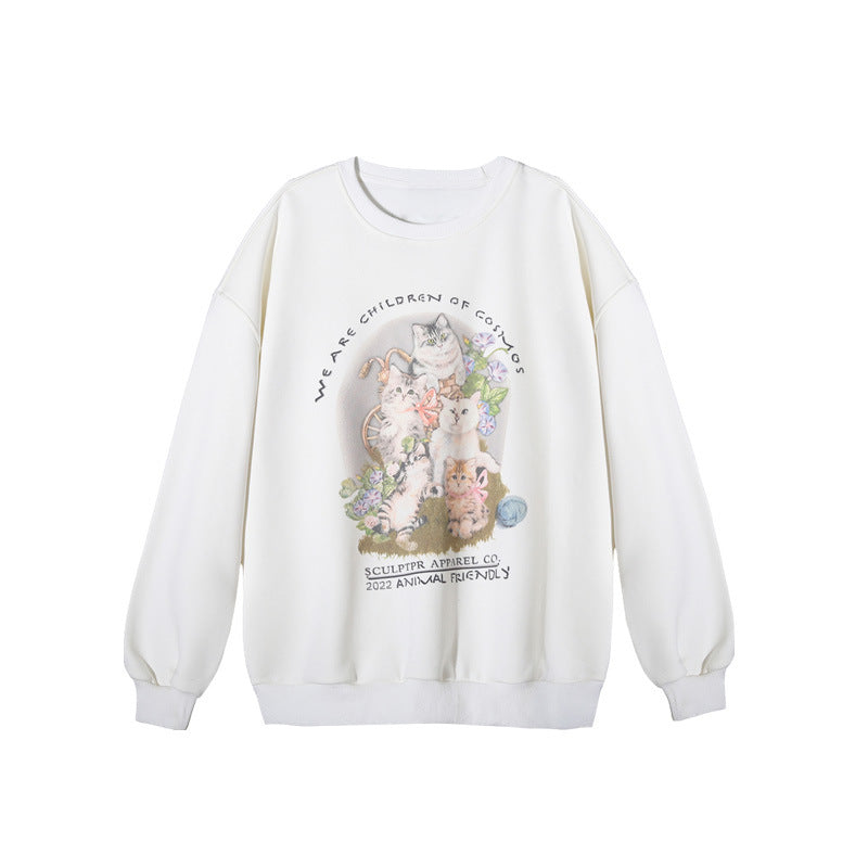 Women's Loose Round Neck Cartoon Mid-length Sweater