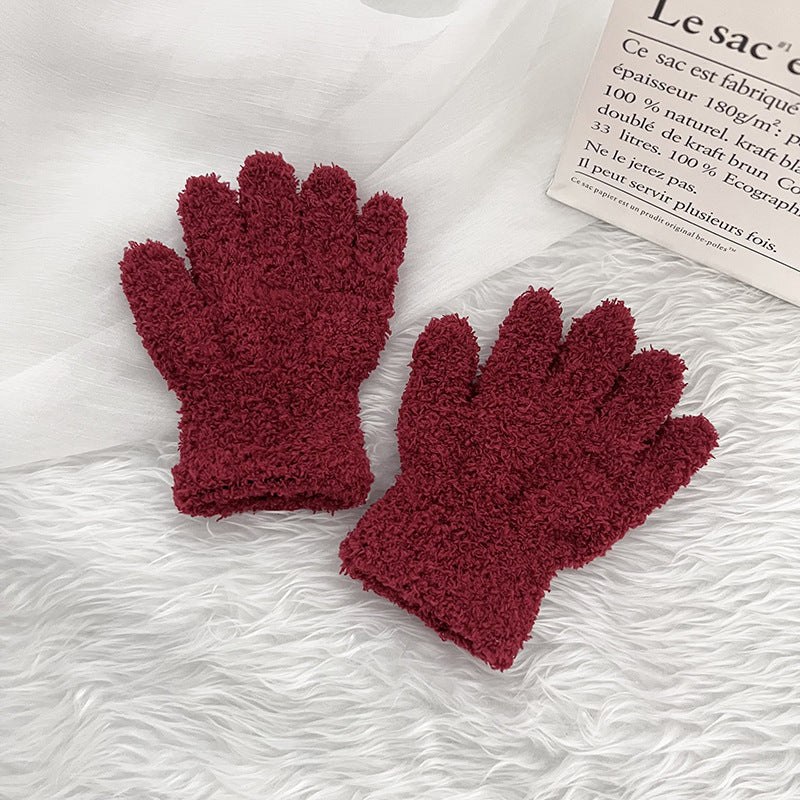 Winter Children's Gloves Finger Writing Cold-proof Warm Gloves Solid Color Knitted Coral Velvet Gloves