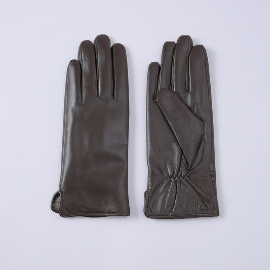 Womens Solid-Color Fleece-Lined Thermal Leather Gloves