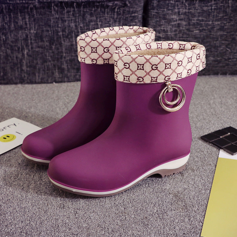 Plush Cotton Short Barrel Waterproof Rain Boots