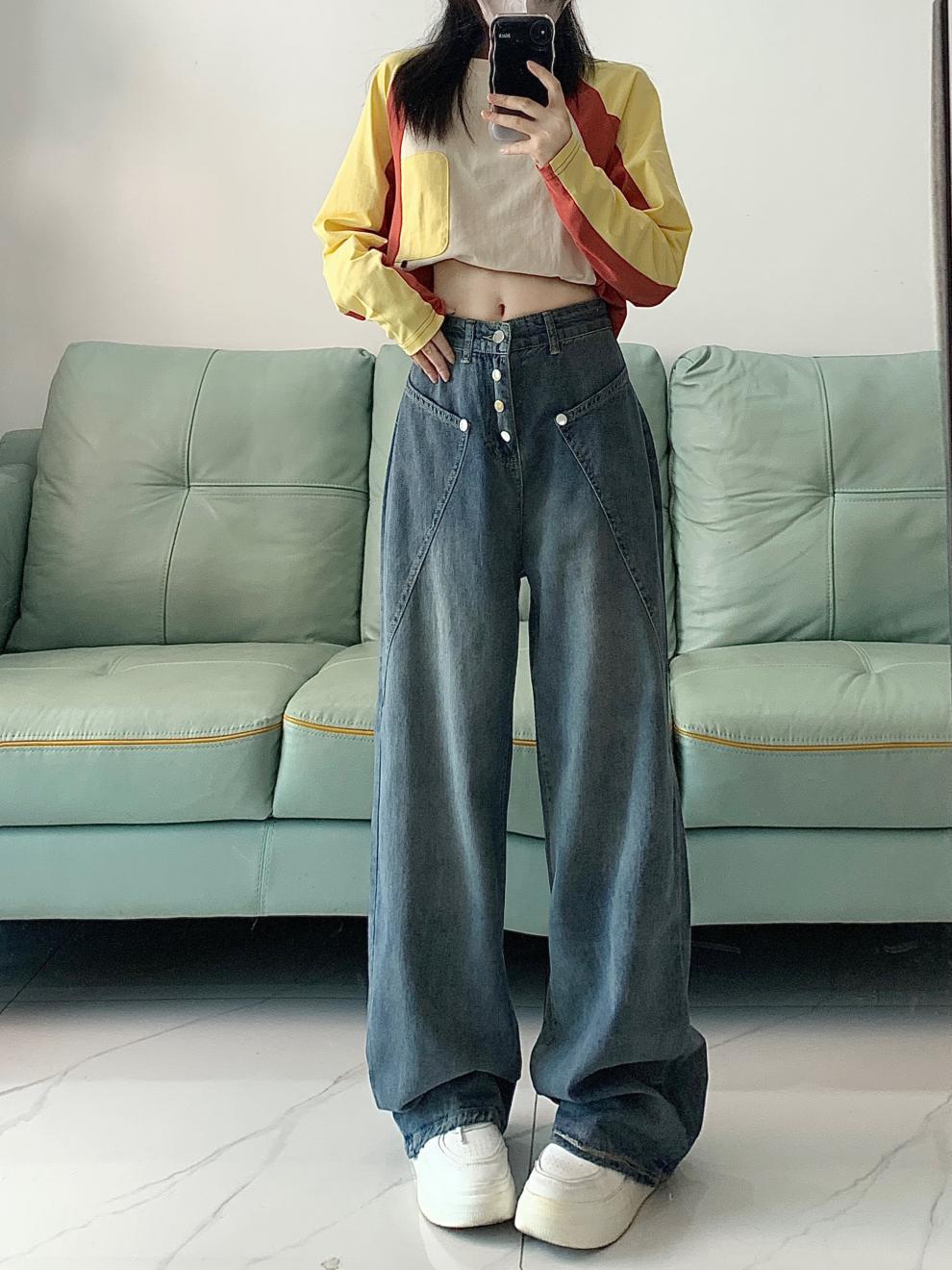 Retro Washed Worn Jeans Slimming And Straight Bootleg Pants