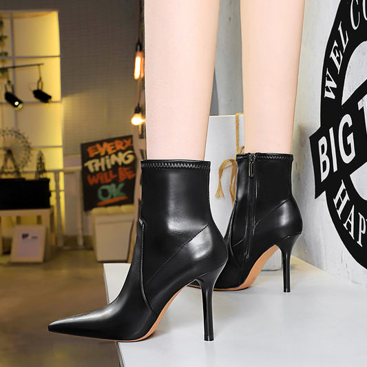 Slim Super High Heel Pointed Side Zipper Winter Short Tube