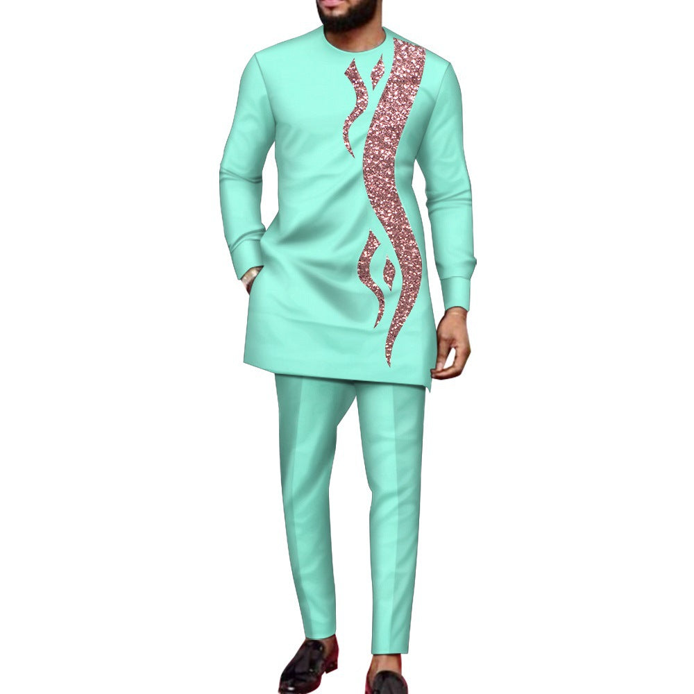 Men's Fashionable Sequins Stitching Business Suit