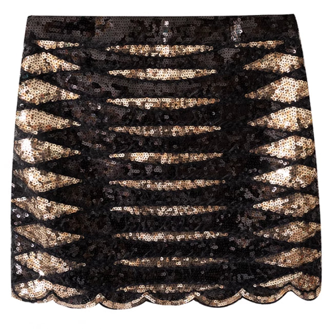 European And American Heavy Industry Glitter Sequin Wave Pattern Skirt