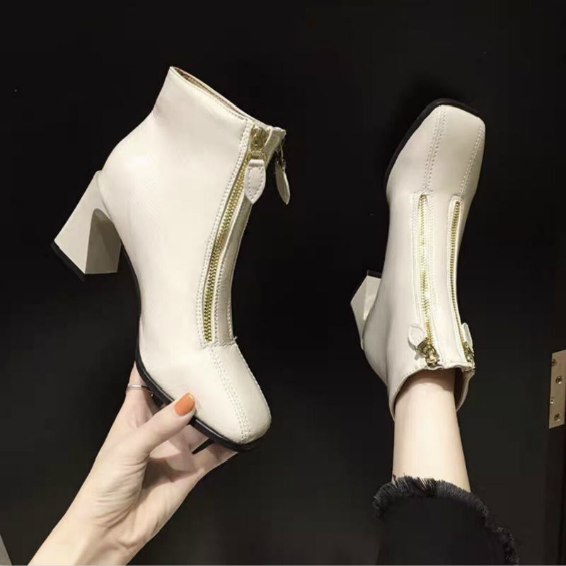 Patent Leather High-heeled All-match Plus Cashmere Martin Boots