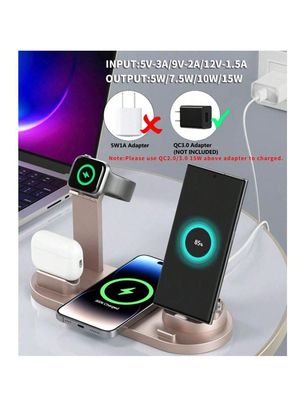 6 in 1 Wireless Charger Stand Pad Compatible with Iphone Apple Watch Airpods Desk Phone Chargers Fast Charging Dock Station Compatible with Iphone Multiple Devices Compatible with Iphone Compatible with Apple Watch 1-8, Compatible with Airpods 3/2/Pro, Compatible with Iphone, Ipad, Android Phone Gifts Compatible with Iphone 16 15 14 13 12 11 X 8 Pro Max/Pro/Mini/Plus, Compatible with Watch Compatible with Airpods Suitable for Office, Dorm, and Home