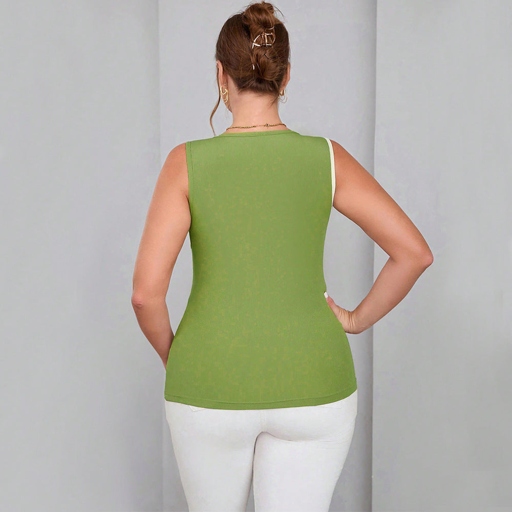 Women's Slim-fit Sleeveless Knitted Patchwork Color-block Vest