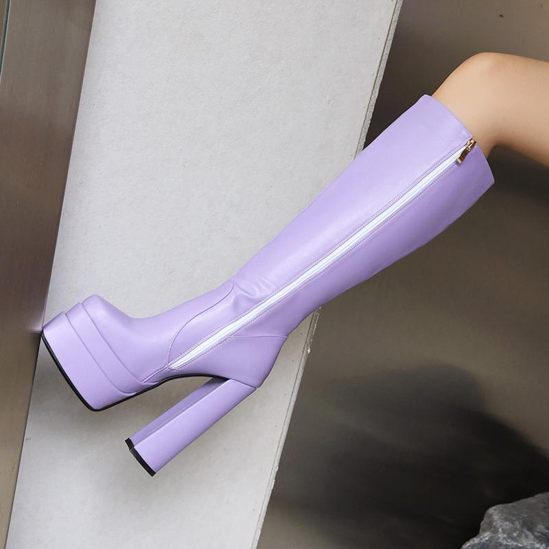 Chunky-heel Side-zip Thigh-high Boots In Plus Sizes For Women