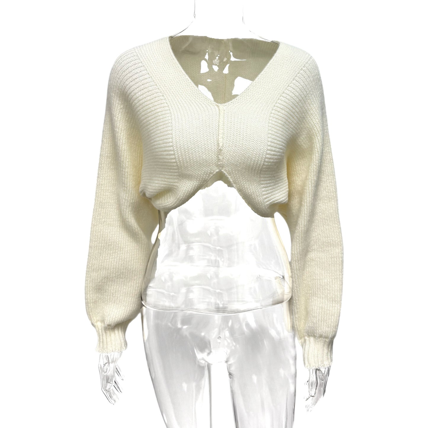 V-neck Midriff-baring Short Temperamental Knitted Sweater