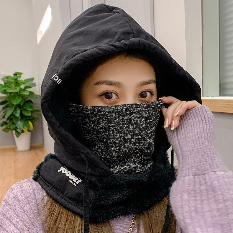Windproof Hood Earmuffs Ladies Waterproof Fleece Warmth Padded Collar