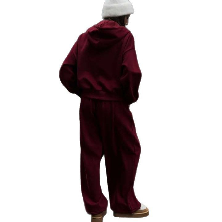 Casual Long-Sleeve Hooded Sweater And Pants Two-Piece Set For Sports
