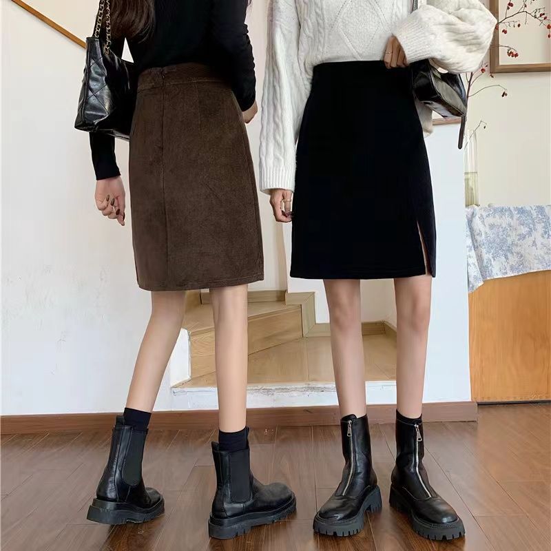 Preppy Style Slim-fit Corduroy Skirt