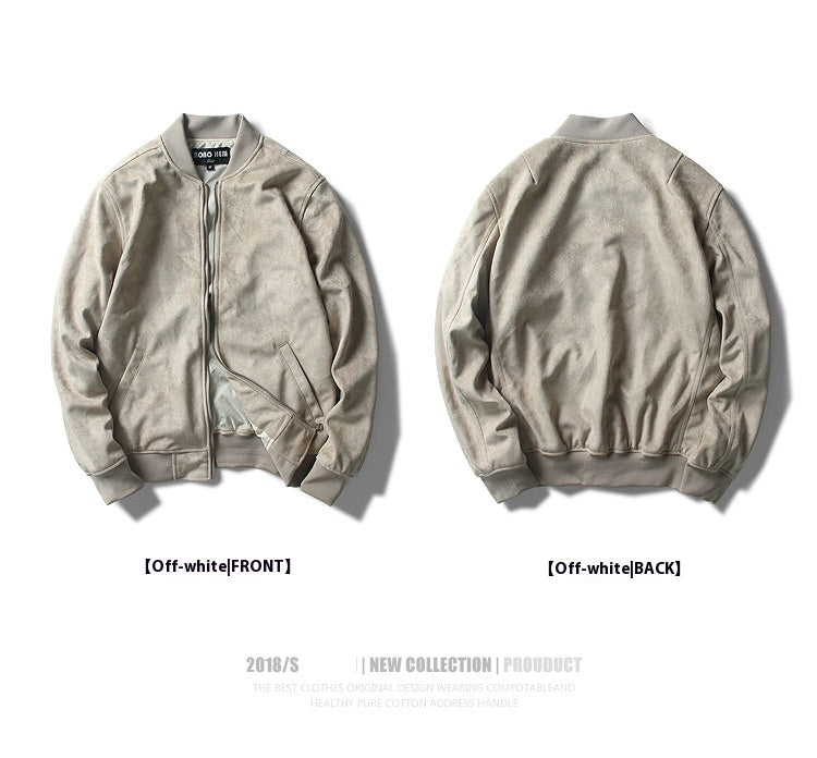 Suede Stand Collar Men's Baseball Uniform Flight Suit Young And Middle-aged Jacket