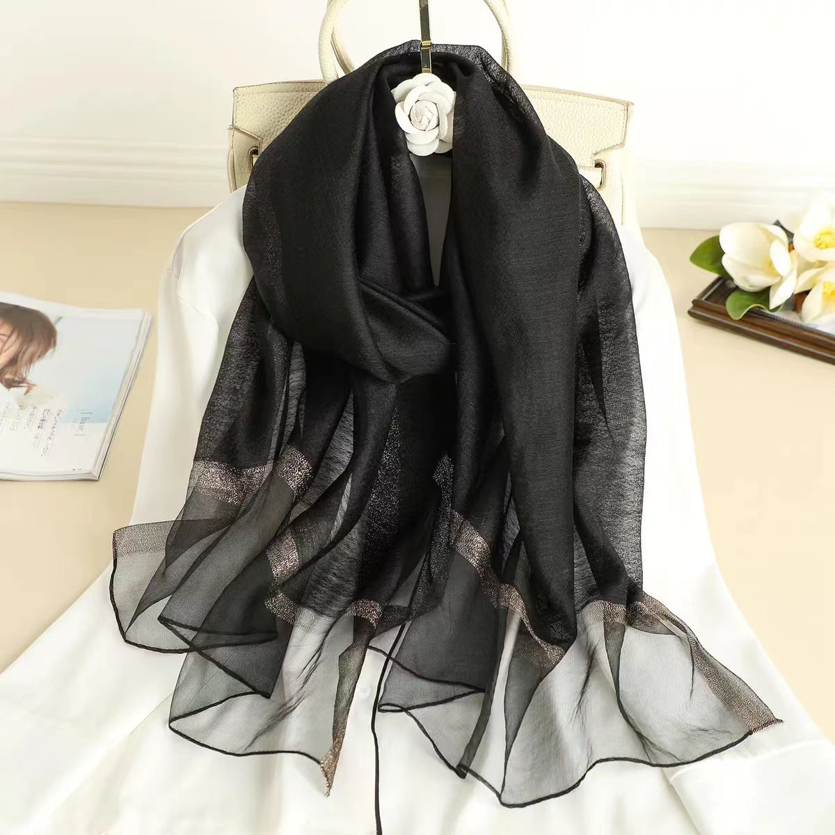 Women's Wool Silk Embroidery Gradient Scarf Sunscreen Shawl