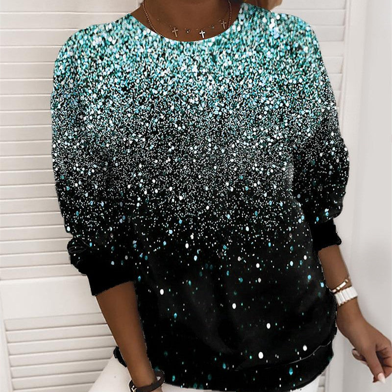 Julesweater til kvinder med 3D digitalprint, pulloverjakke, fashion casual sweatshirt, langærmet printet rundhalset skjortetop