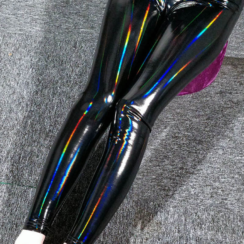 Spring And Autumn New Tight Leather Pants High Waist Women's Mirror Bright Leather Colorful