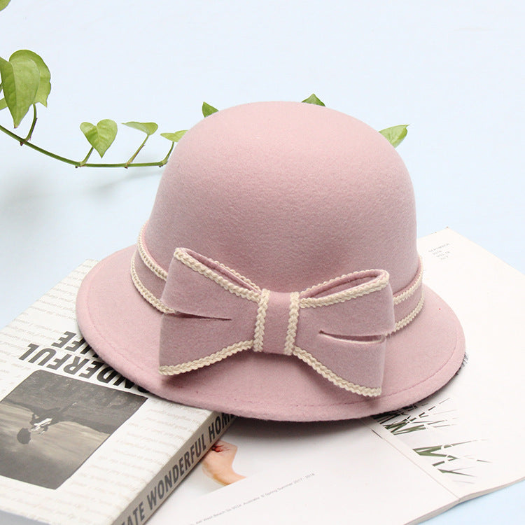 Women's Stitched Bow Solid Color Feather Hat